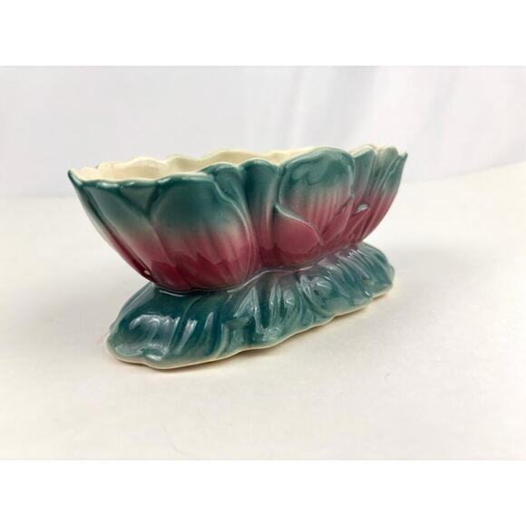 VTG Royal Copley Ceramic Pink & Blue Tulip Floral Pottery Planter Art Nouveau - Picture 11 of 16